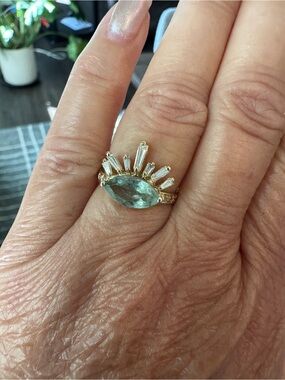 14k Yellow Gold Jacquie Aiche Eyelash Ring Aqua Marquise Tourmaline Diamonds